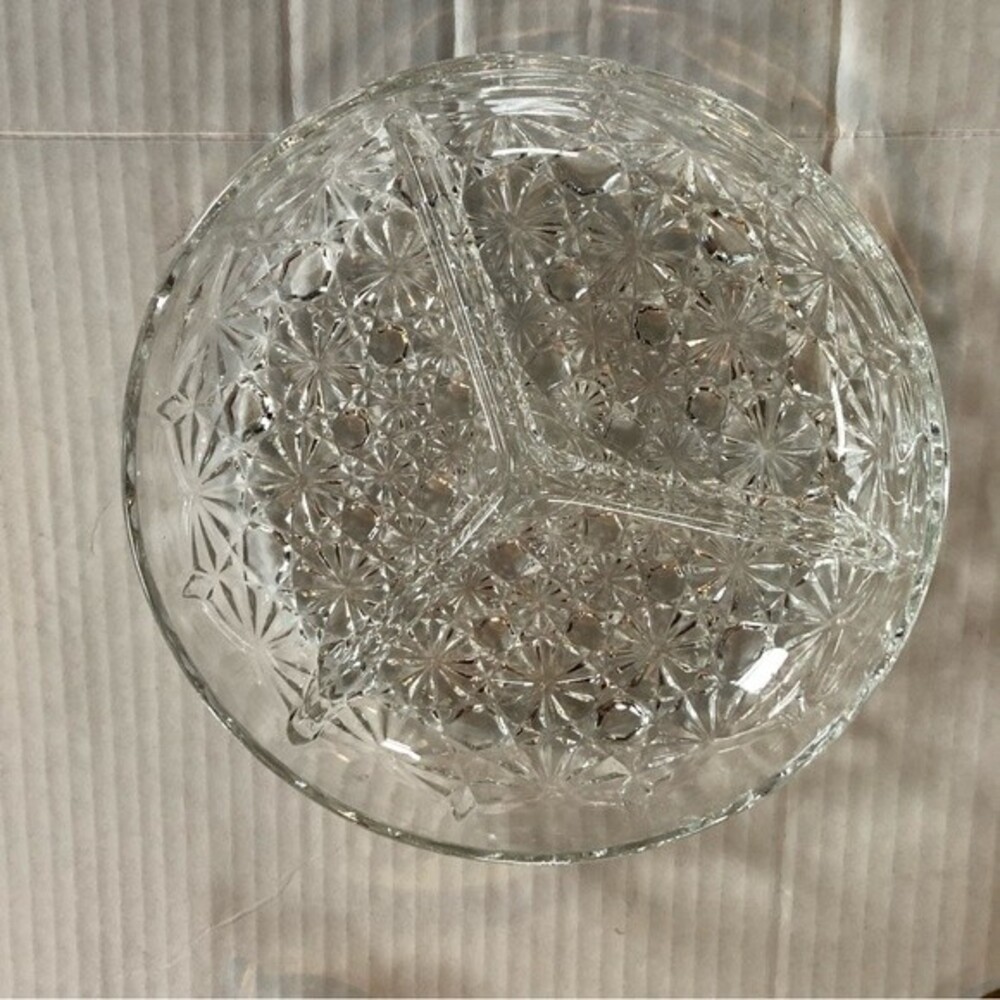 Vintage FRANCE Luxhem Veropa CUT Crystal Glass Divided Plate Bowl Dish Tray - Picture 5 of 6